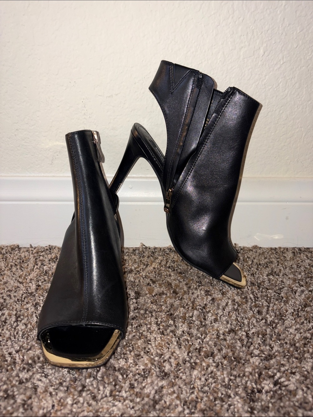Black Square-Toe Block Heel Ankle Boots